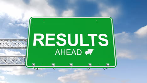 Results-ahead-sign-against-blue-sky-