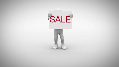 White-character-holding-sign-saying-sale