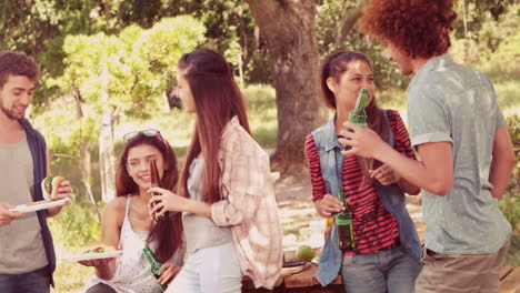 In-slow-motion-happy-friends-in-the-park-having-barbecue-