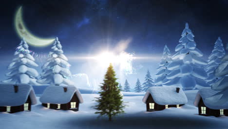 Magic-light-swirling-around-christmas-tree-with-greeting