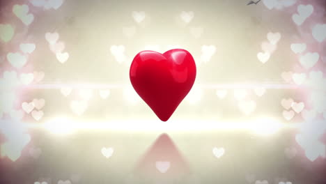 Corazón-Rojo-Girando-Y-Explotando-Sobre-Un-Fondo-Brillante
