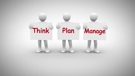 White-characters-showing-signs-saying-think-plan-manage