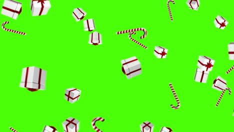 Red-and-white-presents-falling-on-green