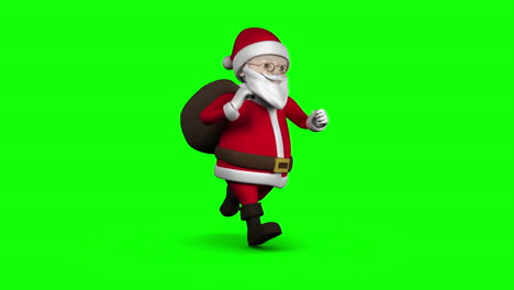 Cartoon-Santa-running-on-green-background