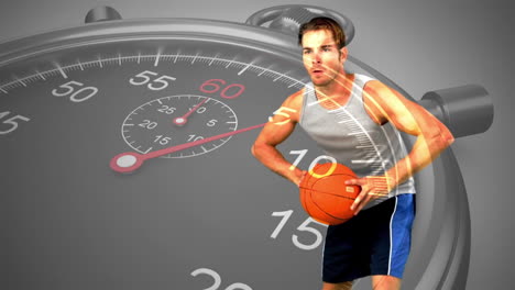 Stopwatch-graphic-over-basketball-player-in-slow-motion