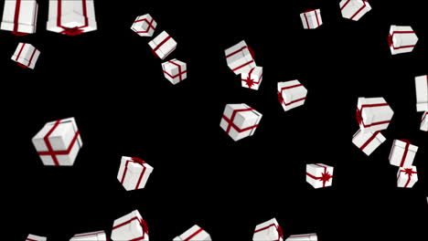 Red-and-white-presents-falling-on-black
