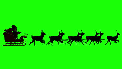 Der-Weihnachtsmann-Und-Sein-Schlitten-Fliegen-Vor-Einem-Greenscreen-Hintergrund,-Wiederholbar