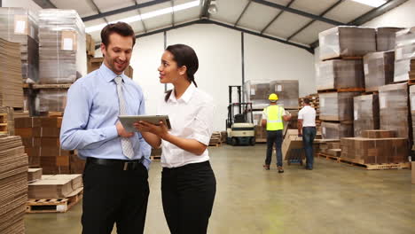 Warehouse-managers-looking-at-tablet-pc