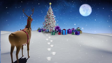 Rudolph-Betrachtet-Weihnachtsgeschenke-Unter-Einem-Tannenbaum