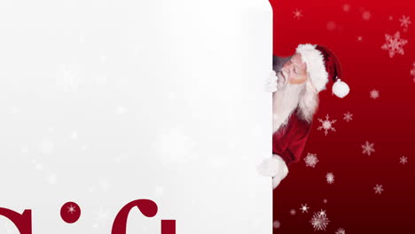 Weihnachtsmann-Späht-Um-Geschenkkarte-Auf-Festlichem-Hintergrund