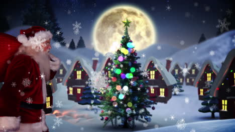 Santa-delivering-presents-to-christmas-village