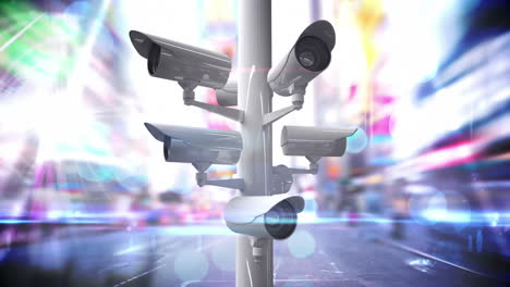 CCTV-Kameras-über-Einer-Viel-Befahrenen-Straße