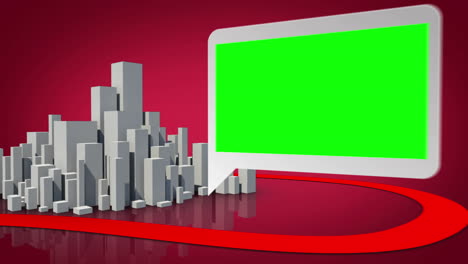 Grey-city-appearing-with-green-screen-display