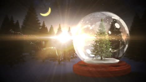 Weihnachtsbaum-In-Schneekugel-Mit-Magischem-Gruß-Auf-Spanisch