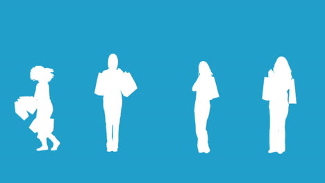 Silhouetten-Von-Frauen-Mit-Ihren-Einkäufen-Auf-Blauem-Hintergrund