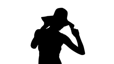 Frau-Mit-Sonnenhut-Und-Sommerkleid-In-Schwarzer-Silhouette