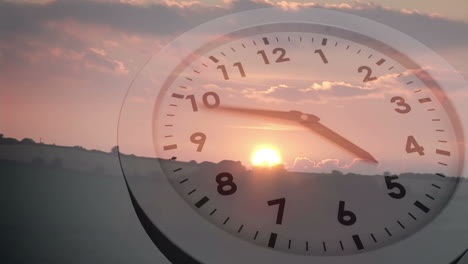 Clock-ticking-over-sun-setting