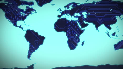 Mapa-Del-Mundo-De-La-Placa-De-Circuito-Sobre-Fondo-Azul.