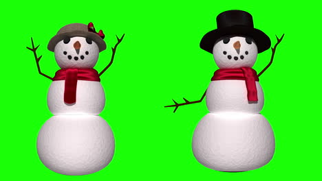 Seamless-snowman-and-woman-waving-on-green-screen