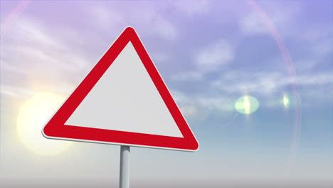 Red-and-white-road-sign-against-changing-sky