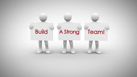 White-characters-showing-signs-saying-building-a-strong-team