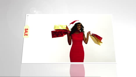 Festive-woman-with-sale-shopping-bags-on-white-background