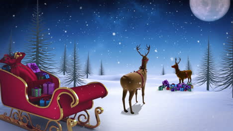 Rudolph-standing-with-santa-sled-in-snowy-landscape