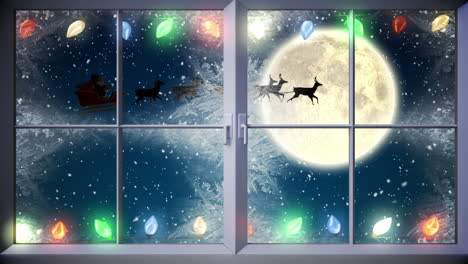 Santa-flying-past-window-with-twinkling-lights