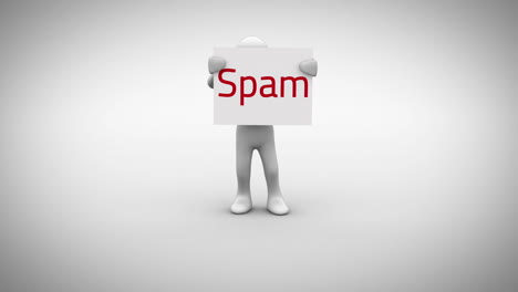 White-character-holding-sign-saying-spam