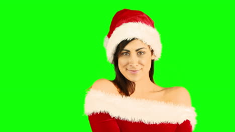 Smiling-pretty-woman-posing-in-sexy-santa-outfit