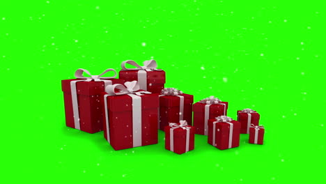 Red-christmas-presents-appearing-on-green-screen
