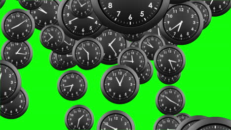 Falling-clocks-on-green-background