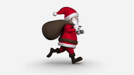 Cartoon-Santa-running-on-white-background