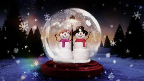 Snow-couple-waving-inside-snow-globe