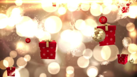 Seamless-christmas-decorations-falling-on-gold