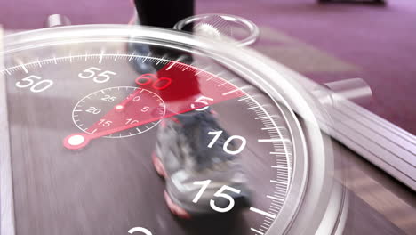 Stopwatch-graphic-over-runner-on-treadmill