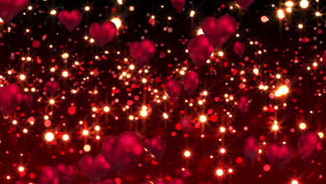 Red-hearts-floating-against-glittering-background