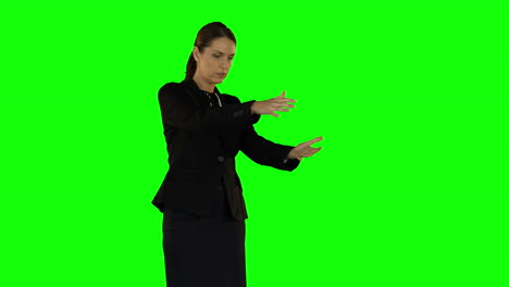 Businesswoman-presenting-with-hand