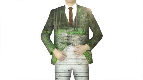 Businessman-standing-with-hands-on-hips-with-forest-path-overlay-