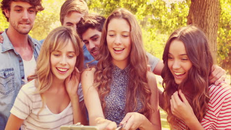 Amigos-Felices-En-El-Parque-Tomándose-Selfie-En-El-Parque