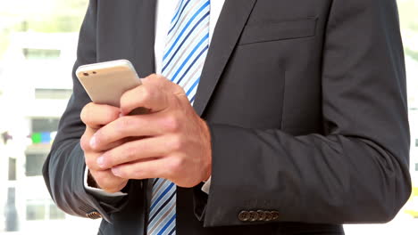 Businessman-using-his-smartphone-in-office