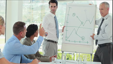 Businessmen-explaining-the-graph-on-the-whiteboard-