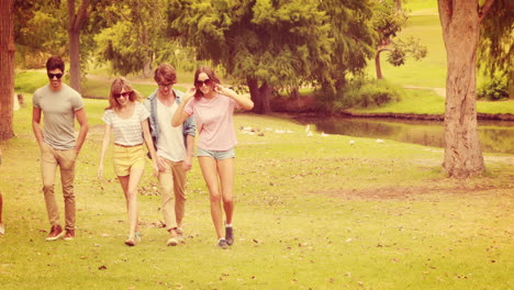 Grupo-De-Amigos-Caminando-En-El-Parque