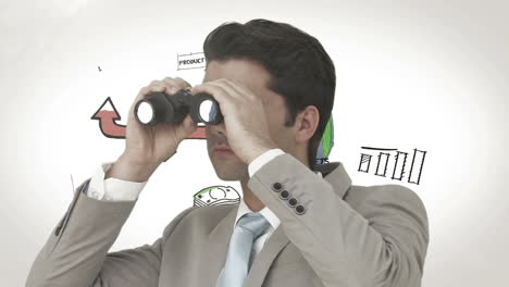 Businessman-looking-through-binoculars-against-brainstorm