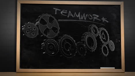 Cogs-and-wheels-turning-on-blackboard