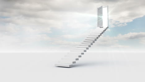 Stair-with-an-opening-door-in-the-cloudy-sky