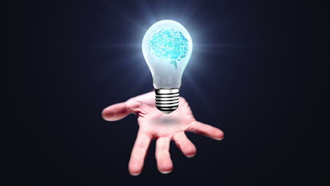 Hand-presenting-light-bulb-with-brain