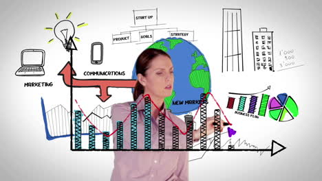 Glückliche-Geschäftsfrau-Zeichnung-Hologramm-Diagramm-