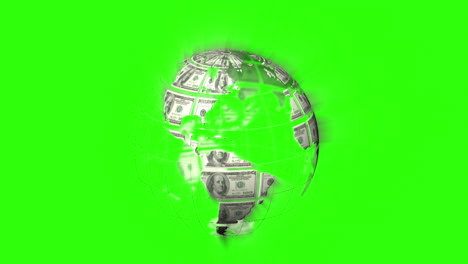 Erde-Aus-Sich-Drehenden-Dollars-Auf-Grünem-Hintergrund