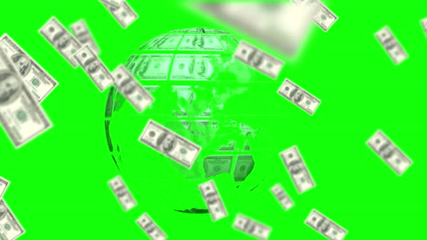 Dinero-Que-Viene-Y-Tierra-Hecha-De-Dólares-En-El-Fondo-De-Pantalla-Verde